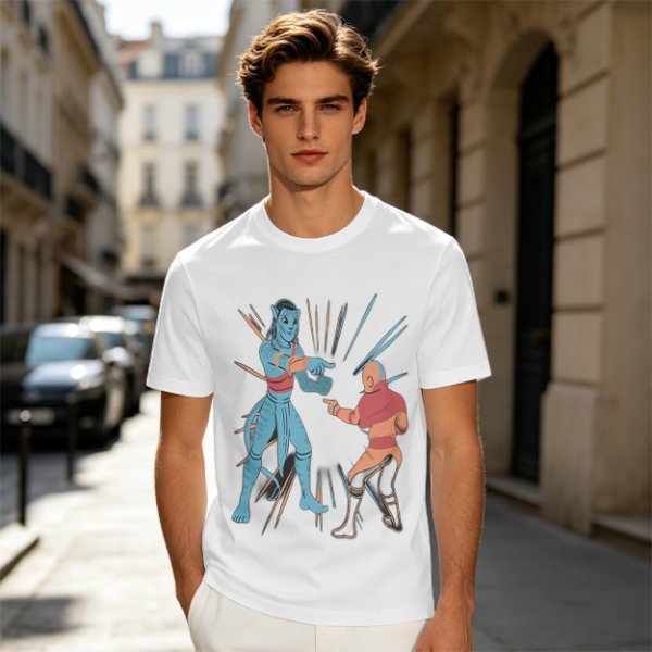 Olive T-shirt with Avatar Na'vi and Aang Pointing Meme Art