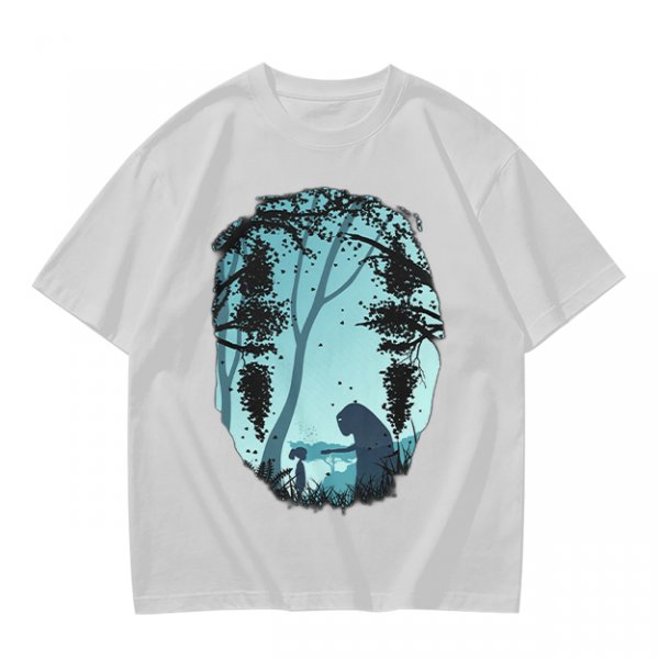 Olive T-Shirt With Silhouetted Forest Scene And Two Figures