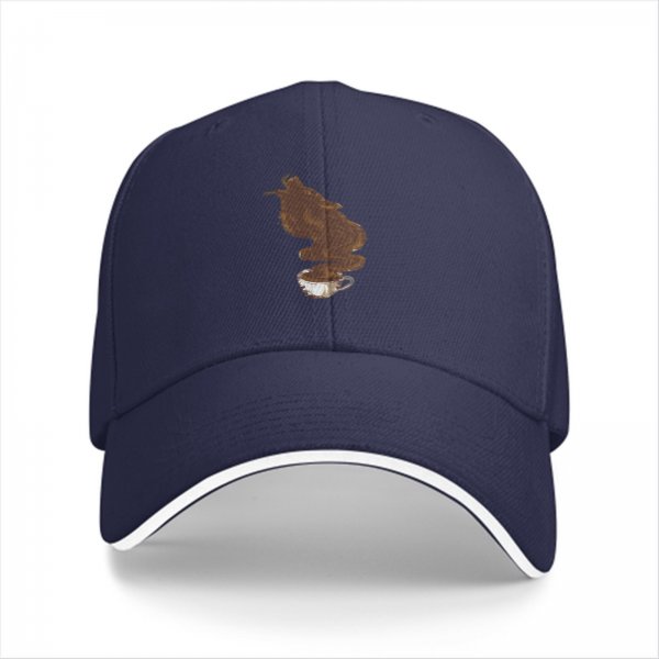 Black Baseball Cap With Coffee Steam Wolf Graphic Design