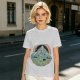 Olive T-shirt with Dancing Skeleton Mountain Rainbow Cat Graphic