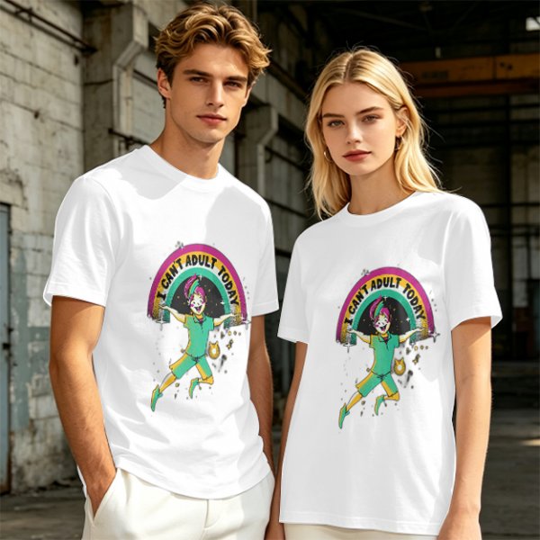 Olive Graphic T-Shirt With 'I Can't Adult Today' Rainbow Design