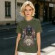 Olive T-Shirt with Stacked Anime Character Totem Print