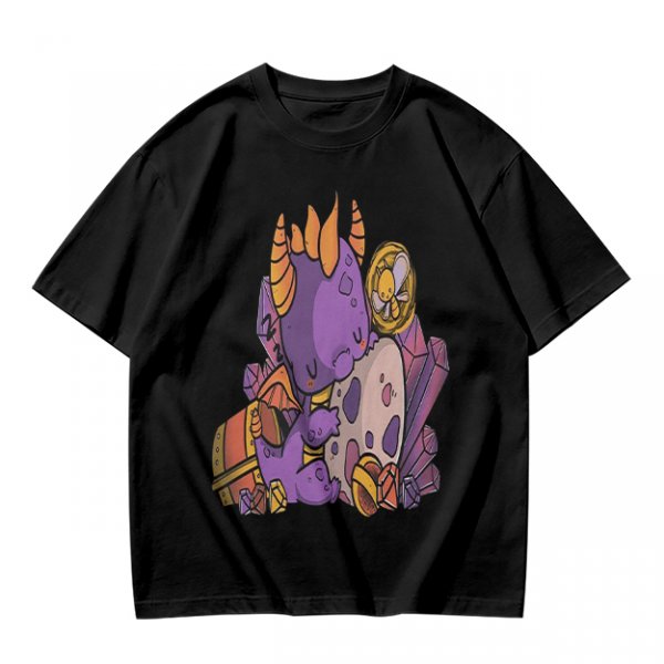 Olive T-Shirt with Cute Sleeping Purple Dragon and Treasure Artwork