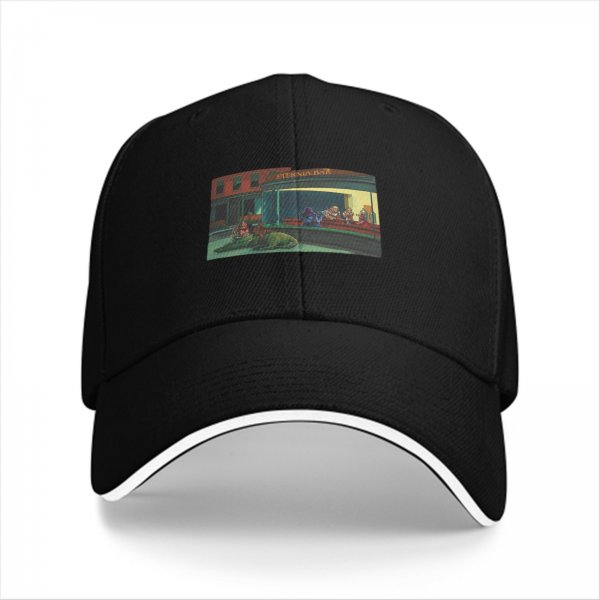 Black Baseball Cap with Night Diner Scene Art Print
