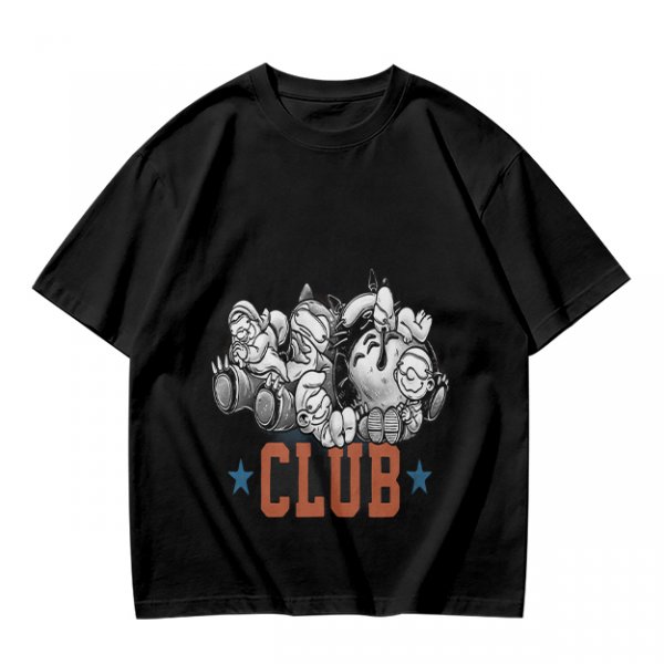Olive T-Shirt With Cartoon Characters And 'CLUB' Graphic Print