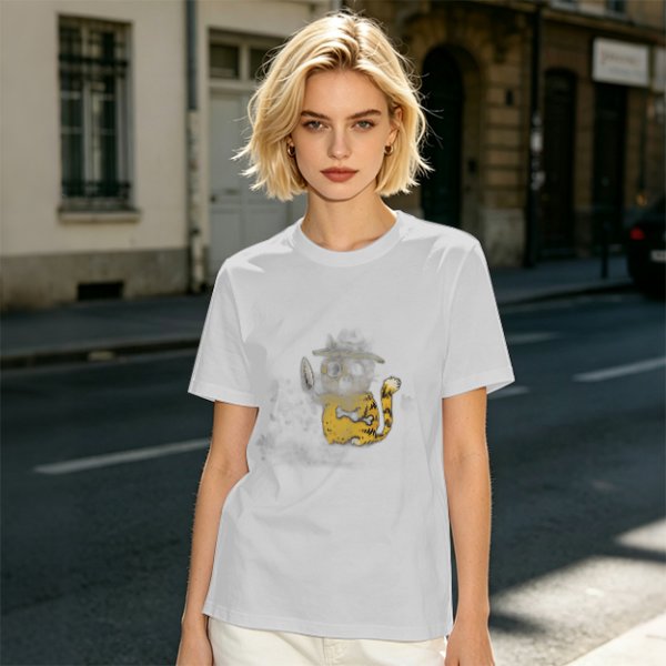 Olive T-Shirt With Whimsical Cat Fish Hybrid Graphic