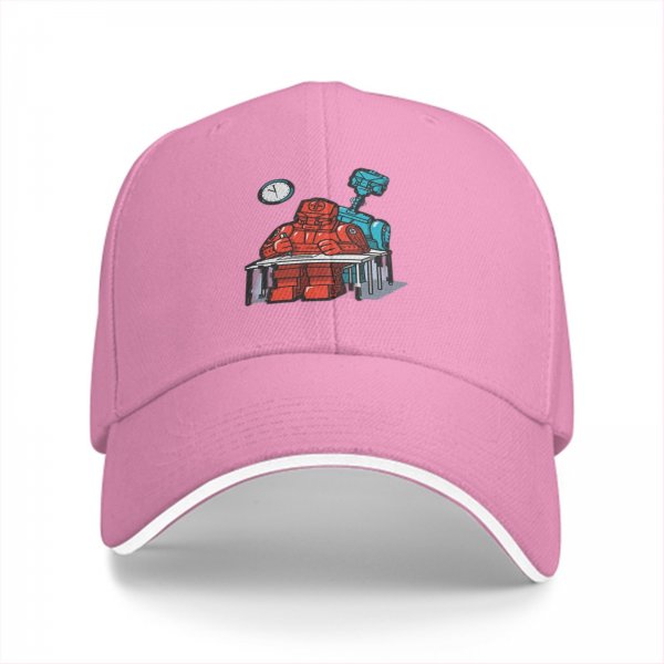 Black Baseball Cap With Robots At Desk Graphic Print