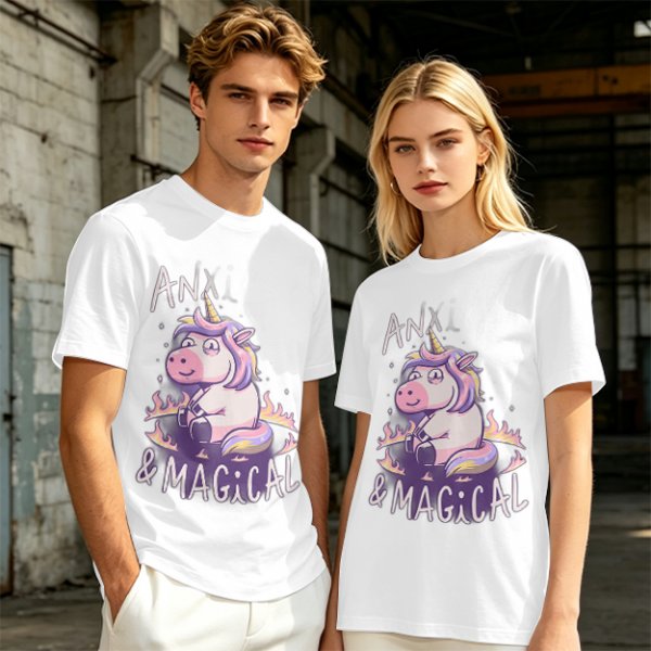 Anxious Magical Unicorn Graphic Olive T-Shirt
