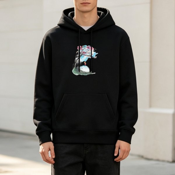 Black Hoodie With Watercolor Cherry Blossom Tree Art Print