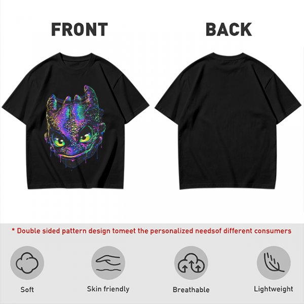 Olive T-Shirt With Neon Toothless Dragon Head Art Print
