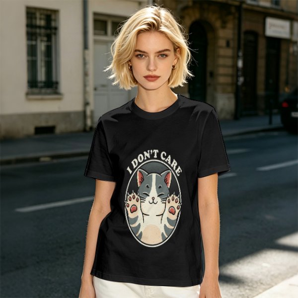 Olive T-shirt with I Don't Care Cat Graphic Print