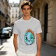 Olive T-shirt with Worn Burning Earth Graphic and 'Fine Thanks' Text