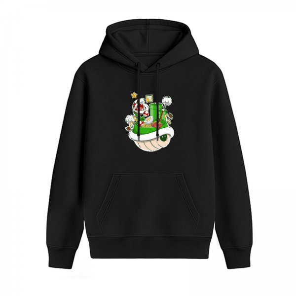 Black Hoodie With Super Mario Themed Ramen Print