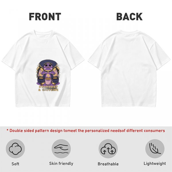 Olive Graphic T-Shirt with Wizard Cat and Stardust & Caffeine Print