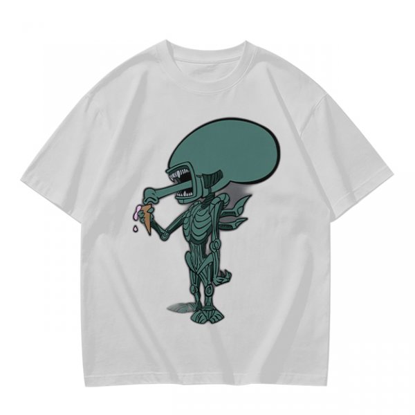 Olive T-Shirt With Alien Eating Ice Cream Graphic
