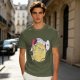 Oversized Olive T-Shirt with Saitama 'OK' Anime Graphic Print