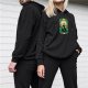 Black Hoodie With Fantasy Green Tarot Style Graphic Print