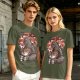 Olive T-shirt with Godzilla eating ramen graphic
