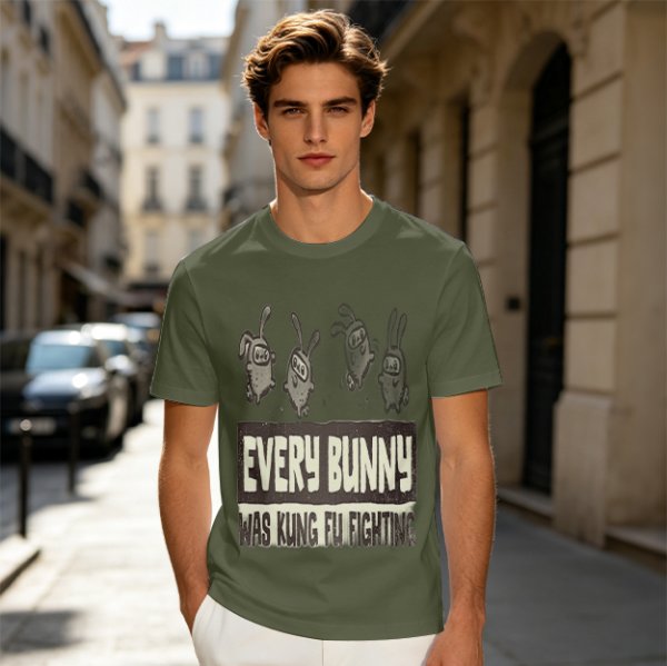 Olive T-Shirt With Every Bunny Was Kung Fu Fighting Print