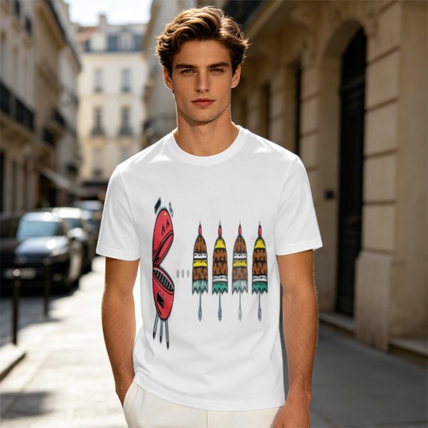Olive T-Shirt With Cartoon Grill And Skewers Print