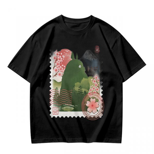 Olive T-Shirt with Totoro Cherry Blossom Stamp Art Print