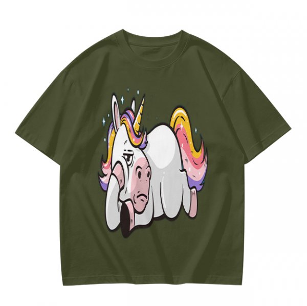 Olive T-shirt with Bored Unicorn Graphic Print