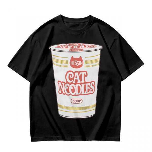 Olive T-shirt with Cat Noodles Cup Print