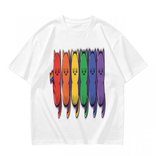 Olive T-Shirt With Rainbow Pride Cats Graphic