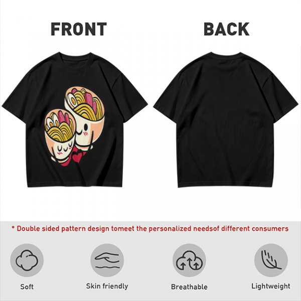 Olive T-Shirt With Cute Hugging Ramen Bowl Couple Print
