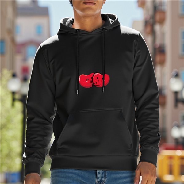 Black hoodie with kissing cartoon cherries graphic
