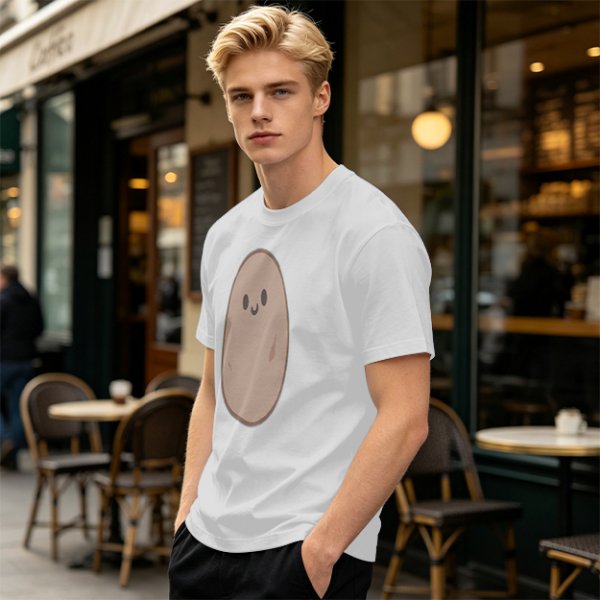 Olive Green T-Shirt With Cute Smiling Potato Graphic