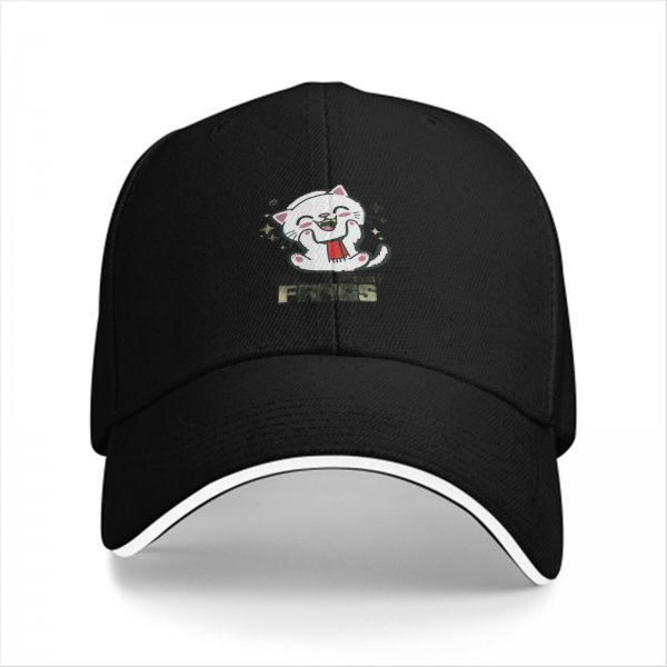 Black Baseball Cap With Cute Smiling White Cat Graphic