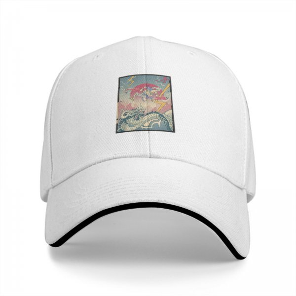 Black Baseball Cap with Japanese Ukiyo-e Dragon and Lightning Art Print