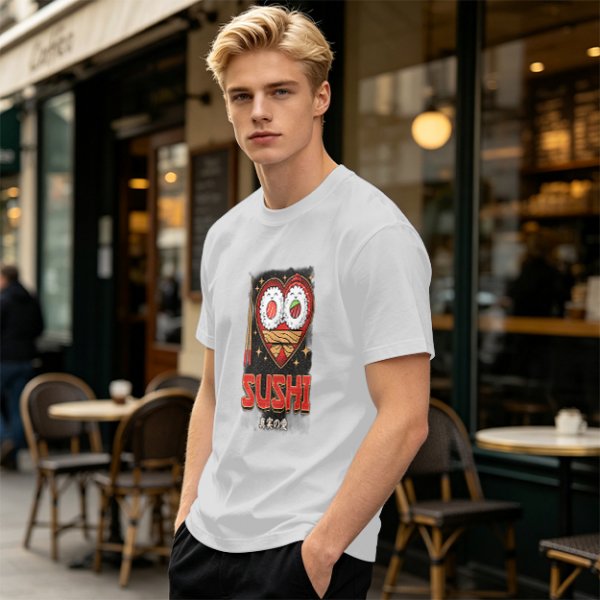 Olive T-Shirt With Cute Sushi Heart Graphic That Says I Love Sushi