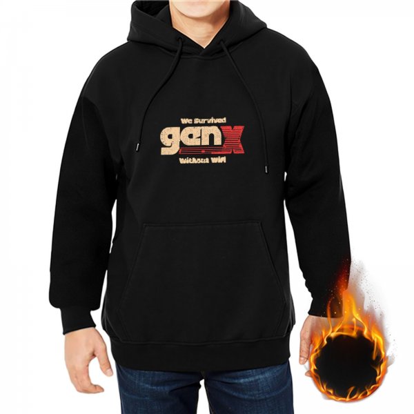 Gen X Themed Black Hoodie with Retro Graphic Print