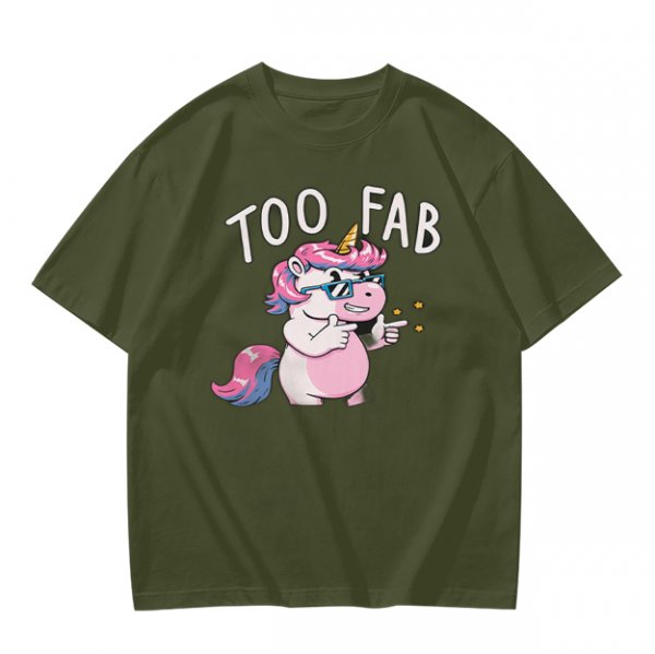 Olive T-Shirt with Too Fab Cool Unicorn Graphic Print