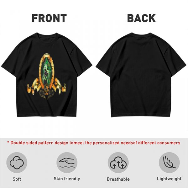 Olive Green T-Shirt With Ornate Golden Frame And Green Wolf Head Print