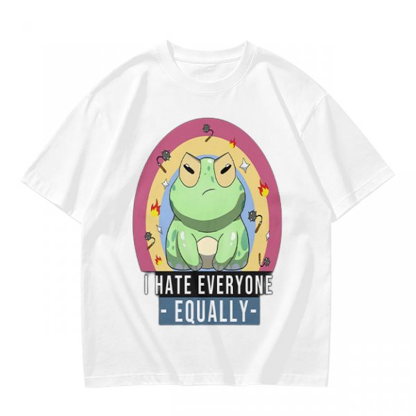 Olive T-Shirt With Grumpy Frog 'I Hate Everyone Equally' Print