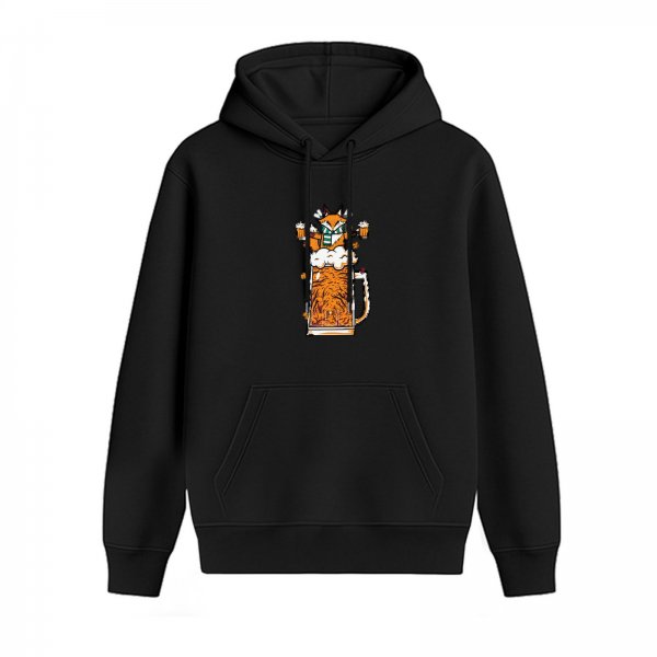 Black Hoodie With Fox In Beer Stein Graphic Print