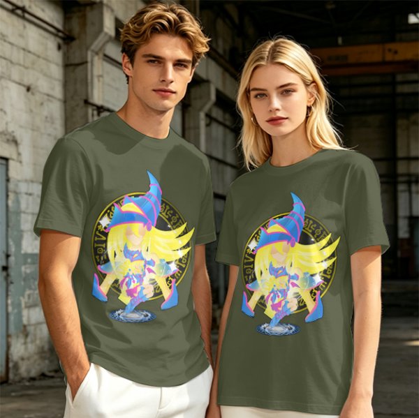 Olive T-Shirt with Dark Magician Girl Anime Graphic Print