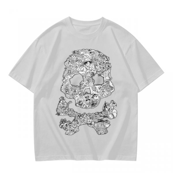 Olive T-shirt with Detailed Skull and Crossbones Graphic