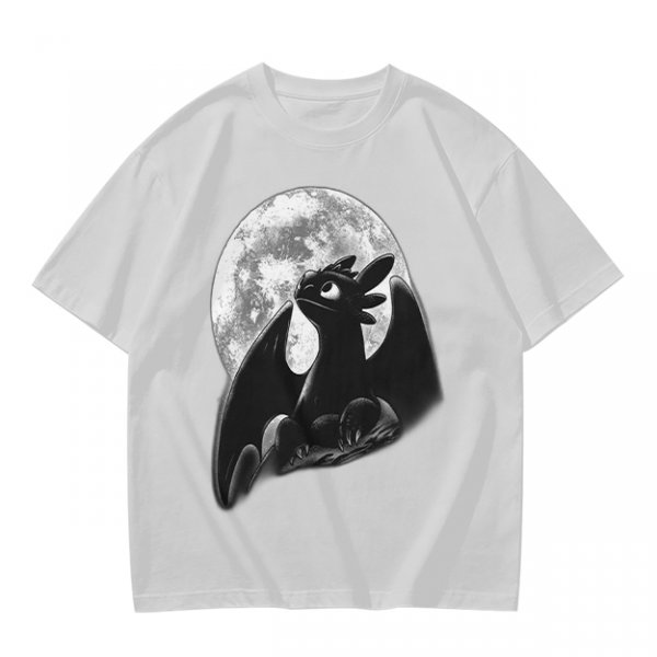Olive T-Shirt Featuring Toothless Dragon Against Full Moon