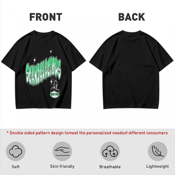 Olive green graphic t-shirt with 'Scandalacious' print and witch hat design