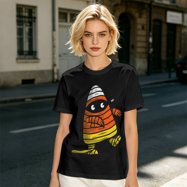 Olive T-Shirt with Mummy Candy Corn Halloween Graphic