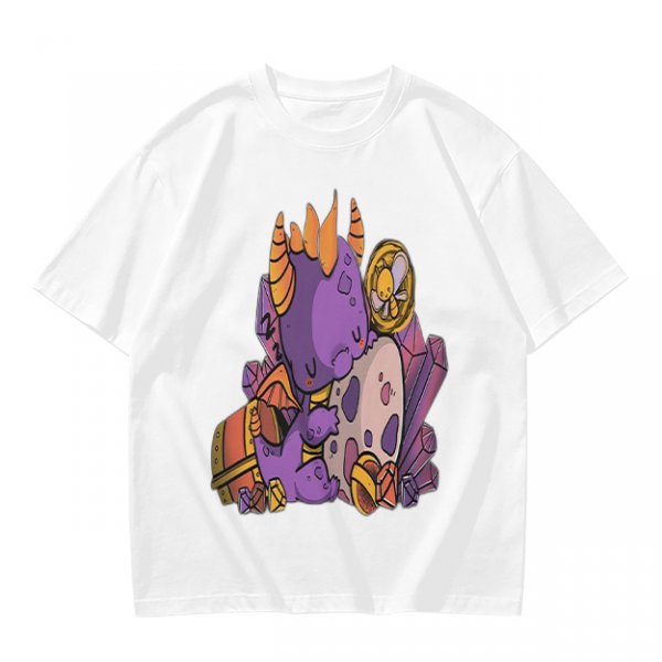 Olive T-Shirt with Cute Sleeping Purple Dragon and Treasure Artwork