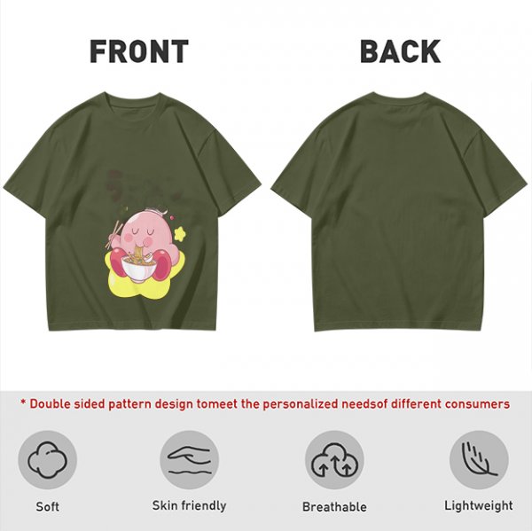 Olive T-shirt Featuring Kirby Eating Ramen on a Warp Star