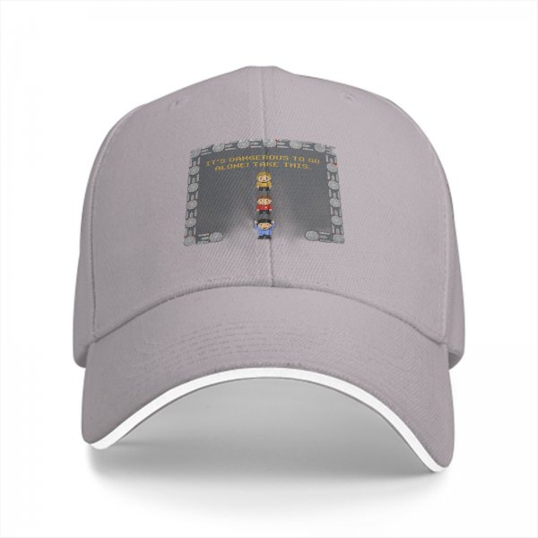 Black baseball cap with Zelda 'It's dangerous to go alone' pixel art design