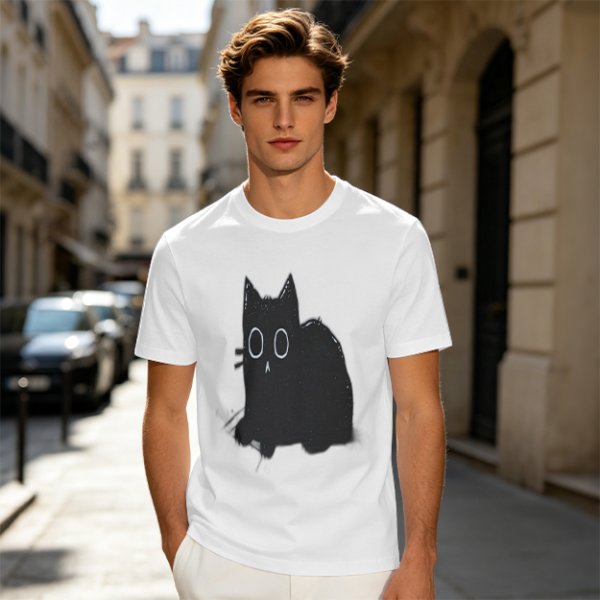 Oversized Olive T-Shirt With Black Cat Graphic Print