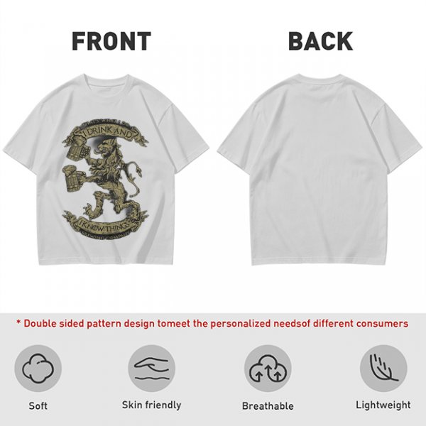 Olive T-shirt with 'I Drink And I Know Things' Lion Beer Graphic