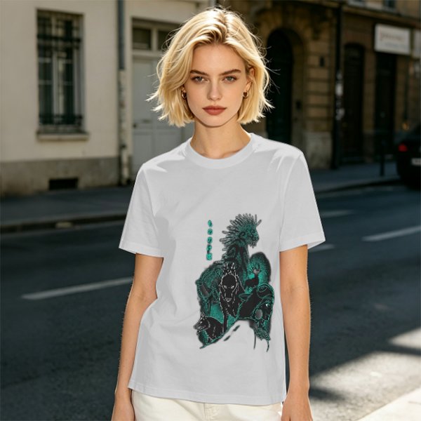 Olive T-shirt with Dark Fantasy Spirit Creature Graphic
